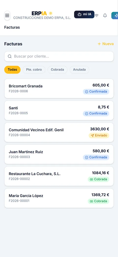 Facturas en móvil